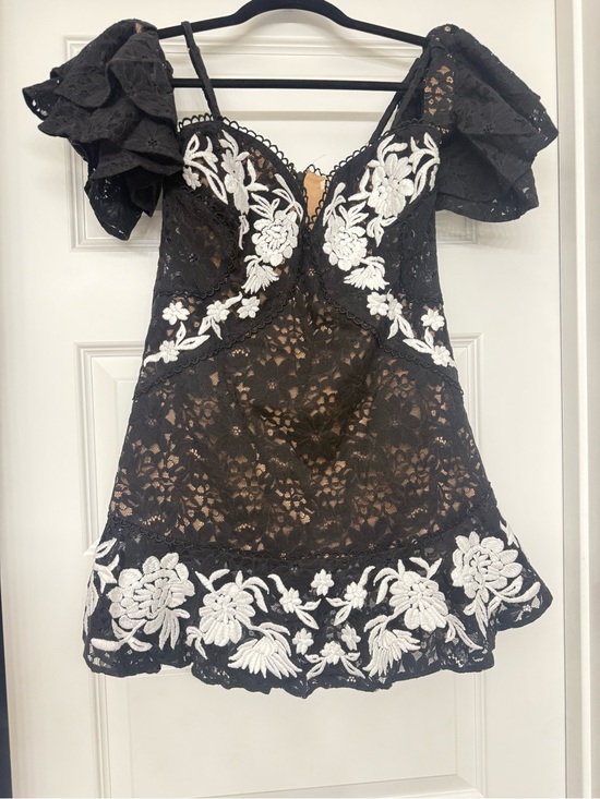 For Love And Lemons Dresses & Skirts - Black Lace Floral Embroidered Slip Dress with White Appliqué